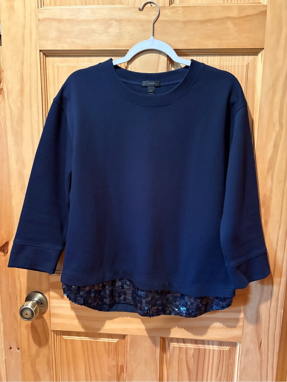 J. Crew Sequin-Trim Crewneck Sweatshirt in navy blue women’s M